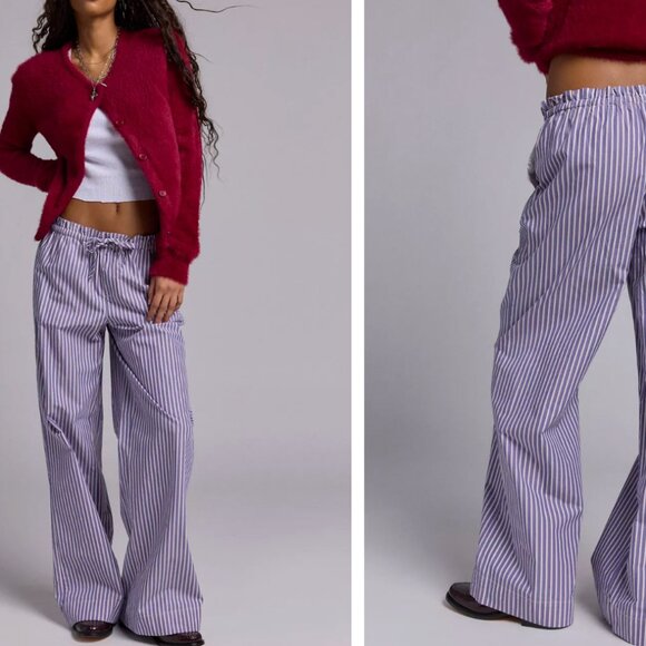 Kimchi Blue Millie Cotton Poplin Straight Leg Pant – Red Multi - Picture 3 of 6